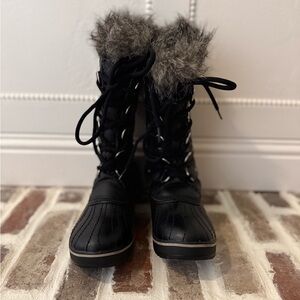 SOREL Women's Black Winter Boots with Faux Fur Trim